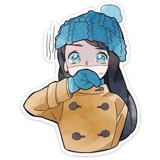 ⭐ gadis anime, musim dingin, dingin, syal, topi, kartun telegram sticker