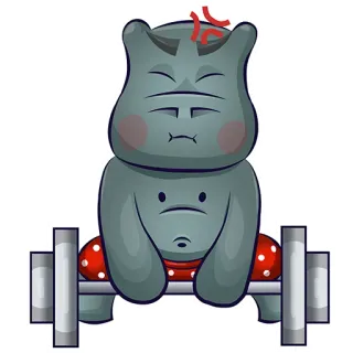 💪 ippopotamo, arrabbiato, sollevamento pesi, cartone animato, animale, esercizio telegram sticker