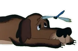 😞 perro, libélula, animal, dibujo animado, pegatina whatsapp sticker