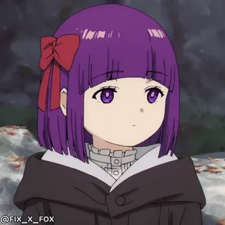 😞 @FIX_X_FOX 动漫, 女孩, 紫色头发, 蝴蝶结, 角色 telegram sticker