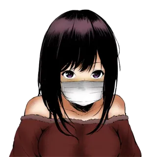 😷 Аниме, Девушка, Маска, Манга, Портрет, Иллюстрация telegram sticker