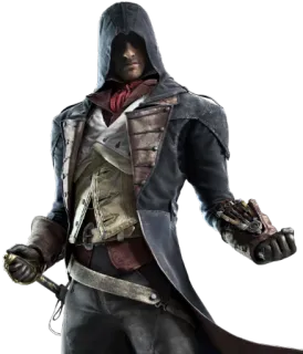 🔪 Arno Dorian Assassin's Creed Unity assassin, game, character, hood, hidden blade, sword telegram sticker