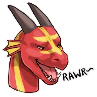 😈 RAWR~ Drache, Cartoon, Tier, Rot, Gelb, Fantasy whatsapp sticker
