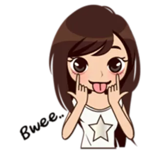 😛 Desenho animado, Menina, Língua, Pose, Fofo, Estrela telegram sticker
