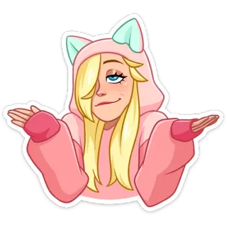 🤷‍♂ Dessin animé, Femme, Pyjama, Oreilles de chat, Haussement d'épaules, Mignon whatsapp sticker