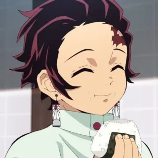 🦖 Tanjiro Kamado Demon Slayer Anime, Manga, Demon Slayer, Tanjiro, Nourriture, Onigiri whatsapp sticker