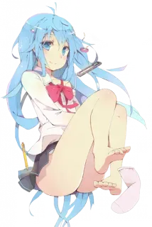 😏 アニメ, 女の子, かわいい, 青髪, 座り telegram sticker