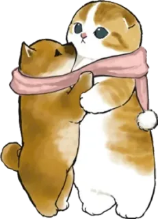 🧣 kucing, anjing, hewan, lucu, persahabatan, kartun, ilustrasi telegram sticker