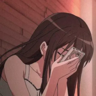 😓 Anime, Mädchen, traurig, Handy, emotional telegram sticker