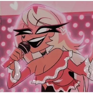 🎀 Verosika Mayday Helluva Boss Verosika Mayday, Helluva Boss, personagem, demônio, rosa, microfone, cantando telegram sticker