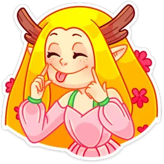 😛 elfo, corna, cartone animato, adesivo, fantasy, carino, ragazza telegram sticker