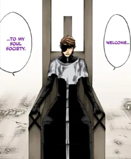 😌 Aizen Sosuke Bleach ...TO MY SOUL SOCIETY.
WELCOME... anime, manga, villain, throne, Aizen telegram sticker