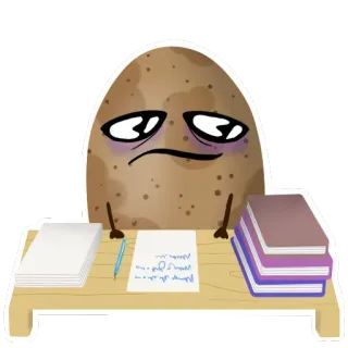 😶 土豆, 难过, 学习, 书, 桌子 telegram sticker