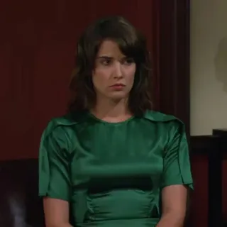🏒 Robin Scherbatsky How I Met Your Mother tv show, actress, Robin Scherbatsky, Cobie Smulders, green dress, How I Met Your Mother, woman telegram sticker