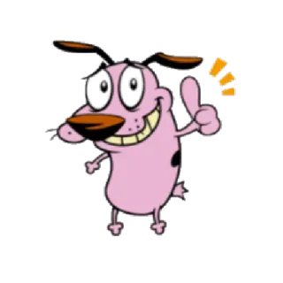 👍 Courage Courage the Cowardly Dog Courage หมาน้อยผู้กล้าหาญ, การ์ตูน, หมา, สีชมพู, ยกนิ้วโป้ง telegram sticker