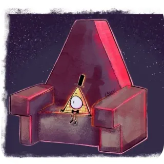 ✨ Bill Cipher Gravity Falls บิล ไซเฟอร์, Gravity Falls, ตัวการ์ตูน, สามเหลี่ยม, ตา, หมวกทรงสูง, บัลลังก์ telegram sticker