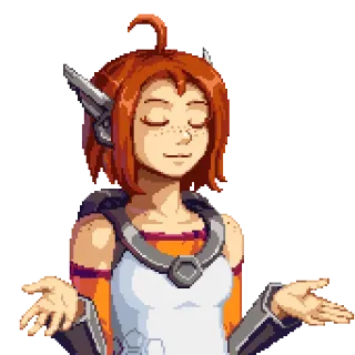 🙃 video game, character, female, orange hair, pixel art, tech, gesture, shrugging telegram sticker