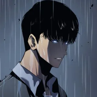 🕳 アニメ, 男, 雨, 暗い, 光る, 真剣 whatsapp sticker