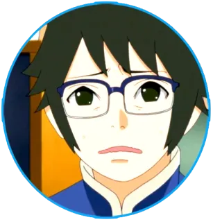 😥 anime, character, glasses, cartoon whatsapp sticker