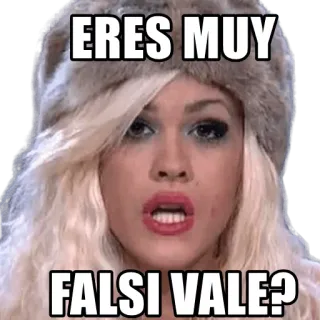 😒 ERES MUY FALSI VALE? kobieta, blondynka, futrzana czapka, fałszywy, hiszpański, wyraz, eres muy, vale telegram sticker