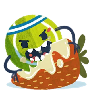 🍓 pelota de tenis, fresa, dibujos animados, comiendo, fruta, personaje telegram sticker
