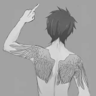 🚬 ngón giữa, hình xăm, đôi cánh, anime, nhân vật, bản vẽ whatsapp sticker