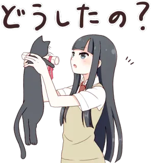 🙁 どうしたの？ อนิเมะ, แมว, ผู้หญิง, ญี่ปุ่น, คำถาม telegram sticker