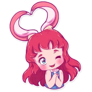 ❤ Desenho animado, Menina, Chibi, Fofo, Rosa, Coração, Amor, Orelhas de coelho telegram sticker