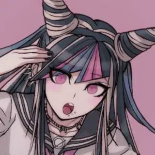 😳 Ibuki Mioda Danganronpa อนิเมะ, อิบุกิ มิโอดะ, ดันกันรอนปะ, ตัวละคร, สีชมพู, เขา telegram sticker
