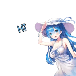 ✋ Hi Аниме, Девушка, Шляпа, Синий, Лето, Милый whatsapp sticker