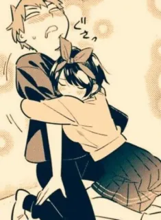 🥺 anime, hugging, cartoon, romance, couple telegram sticker
