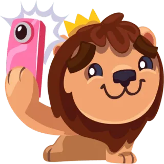 📱 лев, животное, мультик, селфи, корона, милый, король, телефон telegram sticker