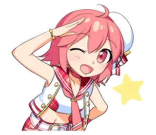 👮 anime, girl, cute, pink hair, winking, salute, star telegram sticker