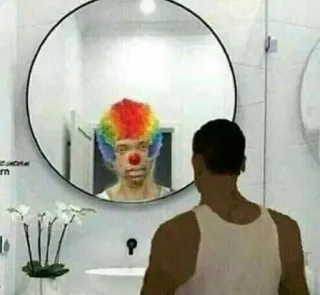 🤡 clown, spiegel, reflectie, man, badkamer, verdrietig telegram sticker