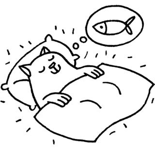 🌙 猫, 睡眠, 魚, 夢, 枕, 動物 telegram sticker
