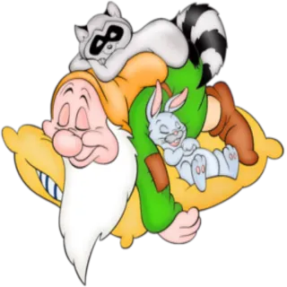 😴 Sleepy Snow White and the Seven Dwarfs Assonnato, Nano, Dormiente, Cartone animato, Coniglio, Procione telegram sticker
