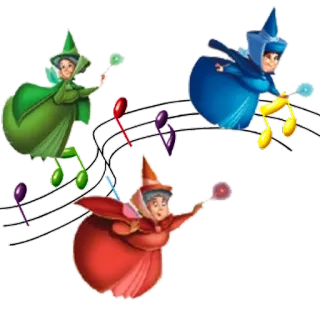 🎼 Flora, Fauna, and Merryweather Sleeping Beauty fées, Disney, La Belle au bois dormant, magie, musique telegram sticker