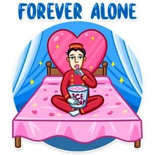 😐 FOREVER ALONE solo, soledad, helado, cama, corazón, triste telegram sticker