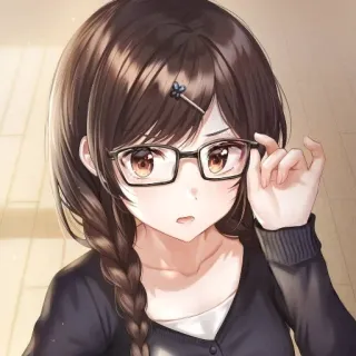 🍂 Anime, Ragazza, Occhiali, Cartone animato, Ritratto, Carina, Capelli castani telegram sticker