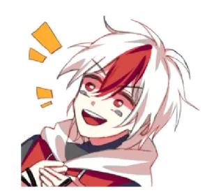 😨 anime, cartoon, character, white hair, red eyes, smiling whatsapp sticker
