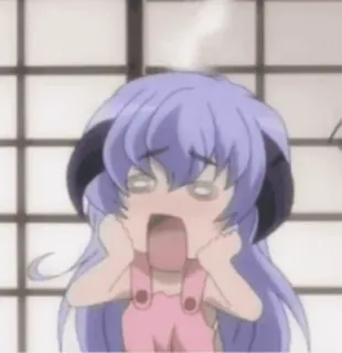 😱 Anime, geschockt, verängstigt, Dämon, lila Haare whatsapp sticker