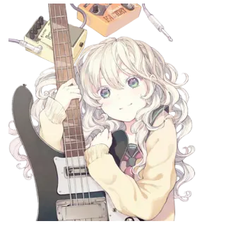 🎸 anime girl, music, bass guitar, cute, art, illustration telegram sticker