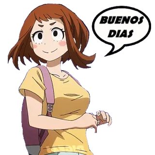 🛏 Ochaco Uraraka My Hero Academia BUENOS DIAS Anime, My Hero Academia, Ochaco Uraraka, Saudação, Buenos Dias, alegre telegram sticker
