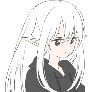 😟 Anime, Elfo, Ragazza, Cartone animato, Kawaii, Ritratto, Felpa con cappuccio telegram sticker