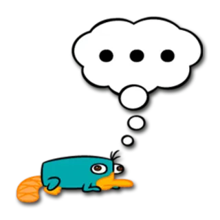 💬 Perry the Platypus Phineas and Ferb Perry l'ornitorinco, ornitorinco, Phineas e Ferb, cartone animato, animale, pensando, animato telegram sticker