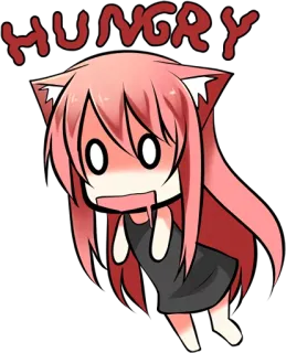 😫 HUNGRY голодный, аниме, милый, девушка-кошка, манга, чиби telegram sticker