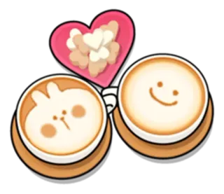 ❤ 커피, 라떼 아트, 귀여운, 하트, 토끼, 미소, 음료 telegram sticker