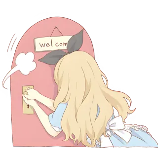 🫤 Alice Alice in Wonderland welcome alice, wonderland, door, welcome, cartoon, girl telegram sticker