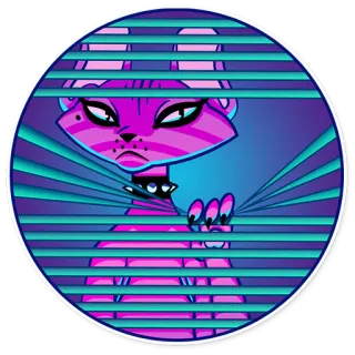 😑 cat, neon, purple, venetian blinds, window, cartoon, cute telegram sticker