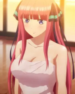 🦋 Nino Nakano The Quintessential Quintuplets Anime, Gadis, Rambut merah muda, Handuk, Nino Nakano, The Quintessential Quintuplets whatsapp sticker